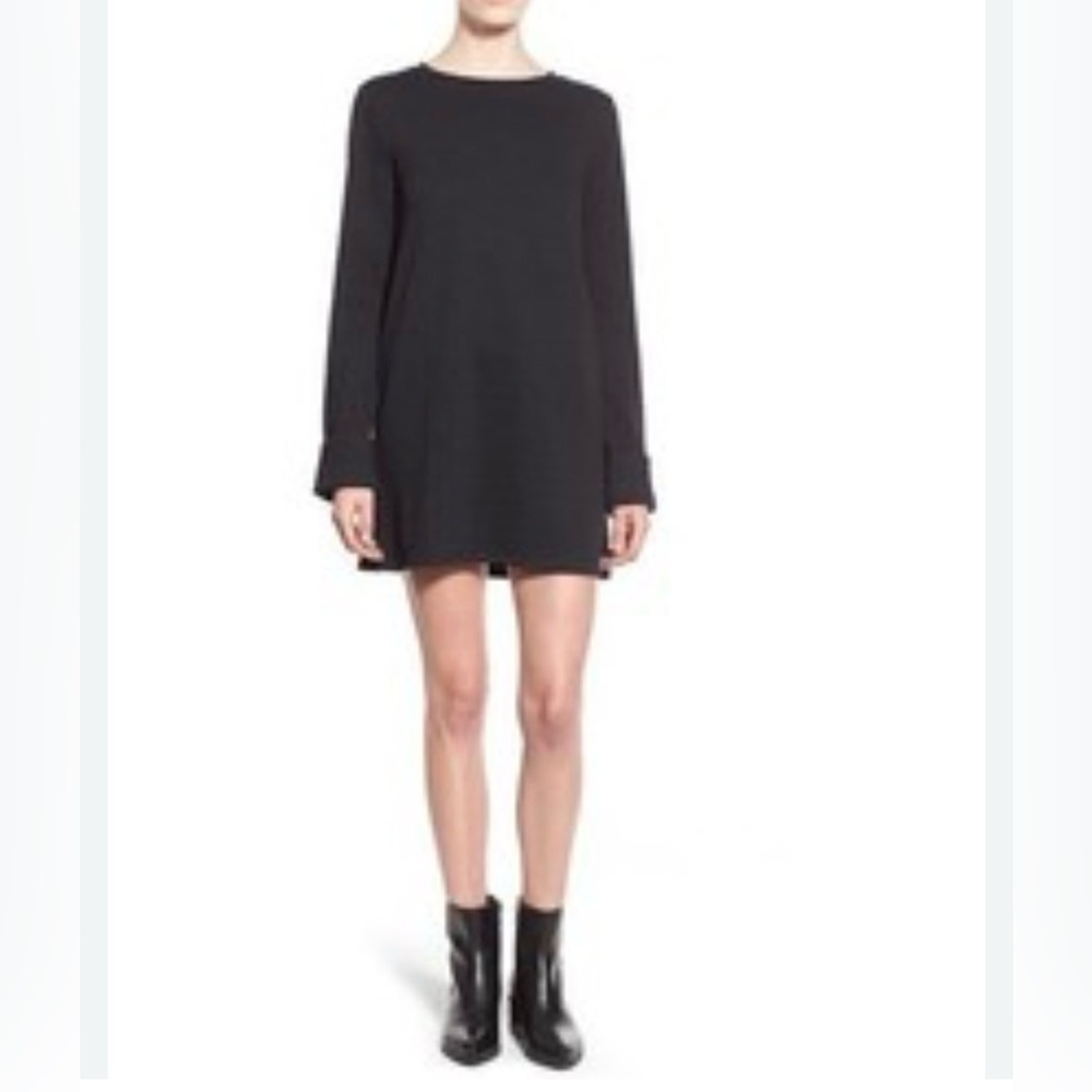 Leith Big Cuff Geo Textured Long Sleeve Shift Dress, Black, Size XS